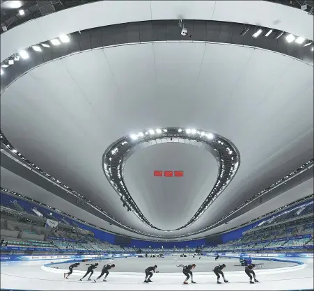  ?? PHOTOS BY WEI XIAOHAO / CHINA DAILY ?? The newly built National Speed Skating Oval played host to local athletes last week as part of the 10-day ‘Experience Beijing’ ice sports test program — a series of events designed to prepare venues for next year’s Winter Olympics.