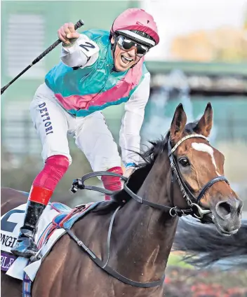  ??  ?? Star turn: Frankie Dettori celebrates after winning the Breeders’ Cup Turf on Enable at Churchill Downs last November