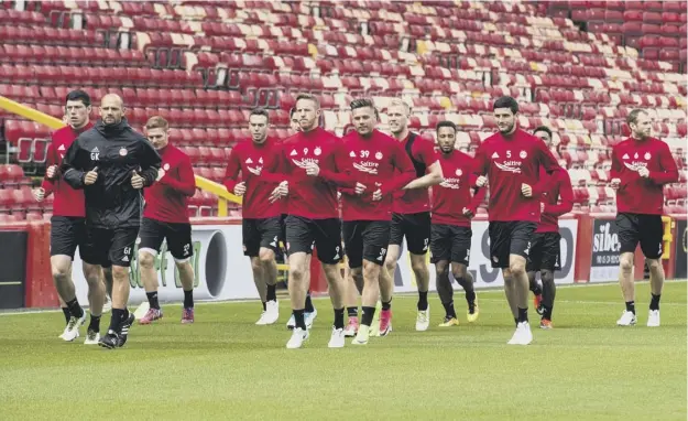  ??  ?? 0 Aberdeen players train at Pittodrie ahead of their Europa League tie against NK Siroki Brijeg, of Bosnia, knowing the reward awaiting could be higher profile opposition.