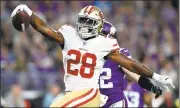  ?? HANNAH FOSLIEN — GETTY IMAGES ?? Carlos Hyde predicts a breakout season with coach Kyle Shanahan's run-friendly offensive system.
