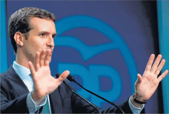  ?? EFE ?? El presidente del PP, Pablo Casado, en una comparecen­cia pública.