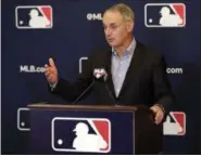  ?? JOHN RAOUX — THE ASSOCIATED PRESS ?? Rob Manfred, commission­er of Major League Baseball, speaks during a news conference in Orlando, Fla., on Friday.