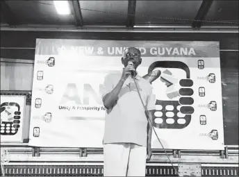  ??  ?? Presidenti­al Candidate of A New and United Guyana, Ralph Ramkarran addressing the gathering at Stabroek Square.