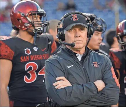  ?? JAKE ROTH/USA TODAY SPORTS ?? Coach Rocky Long’s San Diego State Aztecs are one of just seven Football Bowl Subdivisio­n teams to reach double-figure wins in each of the past three seasons.