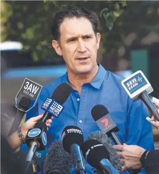  ??  ?? SHOCKED: Cricket Australia CEO James Sutherland speaks at a media conference in Melbourne.