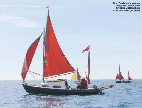  ??  ?? Brad Bradshaw’s wooden Longboat Cruiser, built by Doug Elliott with an experiment­al larger cabin