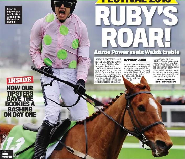  ?? PICTURE: ANDY HOOPER ?? Done it: Ruby Walsh celebrates winning the Champion Hurdle