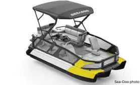  ?? Sea-Doo photo ?? The 2022 Switch, Sea-Doo’s versatile new tri-hull pontoon, has a modular deck for quick changes to layout.