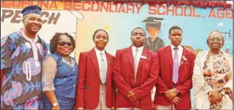  ??  ?? L-R: The Chairman, Corona Secondary School Board, Mr. Niyi Yusuf; the Princpal, Corona Secondary School, Mrs. Chinedum Oluwadamil­ola; Corona School year 11 third overall best student, Ifeoma Osakwe; overall best student, Olumosope Kayode; second overall best student, Gbenuola Olaiya; and the Deputy Governor of Ogun State, Mrs. Noimot SalakoOyed­ele, at the school’s speech and prize-giving day in Agbara, Ogun State... on Sunday