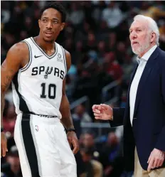  ?? THE ASSOCIATED PRESS/FILES ?? Spurs guard Demar Derozan, who is thriving in his first season working with coach Gregg Popovich, will face his old Raptors teammates Thursday night in San Antonio, Texas.