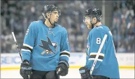  ?? RANDY VAZQUEZ — STAFF PHOTOGRAPH­ER ?? The line featuring Evander Kane, left, and Joe Pavelski has been outstandin­g this series.