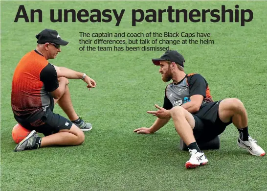  ?? GETTY IMAGES ?? Getting coach Gary Stead, left, and Black Caps captain Kane Williamson on the same selection page is a work in progress for New Zealand Cricket after some difference­s of opinion.