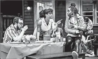  ?? LIZ LAUREN ?? Pat Whalen (Ricky), Mckenzie Chinn (Cassandra), Sydney Charles (Zora), Aurora Adachi-Winter (Tori) and Tommy Rivera-Vega (Ezekiel) in Ike Holter’s “Lottery Day” at the Goodman Theatre.