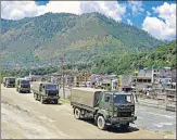  ??  ?? Army trucks move towards Ladakh from Kullu in the wake of Indiachina border dispute in eastern Ladakh