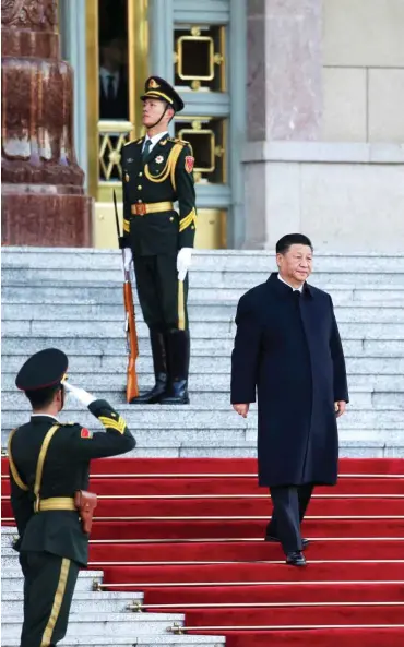  ?? Foto: Reuters/Jason Lee ?? Präsident Xi Jinping hieß die Mitglieder des Zentralkom­itees willkommen.