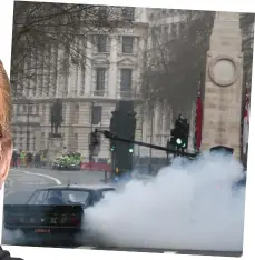  ??  ?? Gearing up: Chris Evans and that car stunt at the Cenotaph