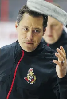  ?? TONY CALDWELL ?? Senators head coach Guy Boucher will be expected to spend more time on the practice ice with his team next season, and aims to get the most out of the young prospects playing in Ottawa’s system.