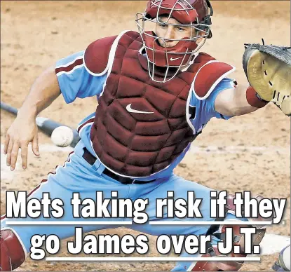  ?? AP (2) ?? WEIGHING THEIR AMAZIN’ OPTIONS: James McCann (left) is a better option for the Mets than the more costly J.T. Realmuto as long as the team is able to acquire George Springer, as well as a quality starter and another reliever, writes The Post’s Joel Sherman.