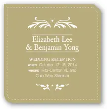 ??  ?? WEDDING RECEPTION WHEN October 17-18, 2014
WHERE Ritz-Carlton KL and Chin Woo Stadium
Elizabeth Lee & Benjamin Yong