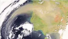 ?? NYT ?? Saharan dust over the Iberian Peninsula captured by the Aqua satellite in 2016. The main area NASA will lose eyes on is the stratosphe­re, the home of the ozone layer.