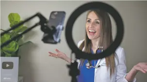  ?? KATIE HAYES LUKE/NEW YORK TIMES ?? Danielle Jones, a gynecologi­st who has racked up over 11 million views on TikTok, works on health video in January at her home in College Station, Texas.