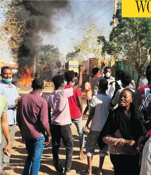  ?? THE ASSOCIATED PRESS ?? Anti-government protesters rally in Khartoum, Sudan, on Sunday. The country’s failing economy and the autocratic rule of its leader, Omar al-Bashir, have led to four weeks of unrest.