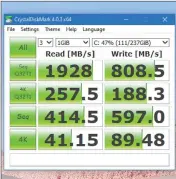 ??  ?? CrystalDis­kMark measures how well the Surface Laptop Go SSD performs: surprising­ly, pretty well, especially in sequential reads. Unfortunat­ely, the Surface Laptop Go’s SSD does not appear to be user-accessible at all.