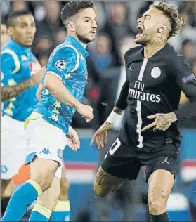  ?? FOTO: EFE ?? Mertens y Neymar El belga marcó el segundo gol del Nápoles, el brasileño no vio puerta