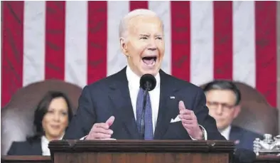  ?? SHAWN THEW / AP ?? Joe Biden, en un momento de su discurso en el Congreso, en Washington, el pasado jueves.