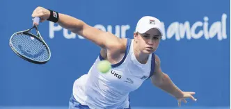  ?? ?? Ashleigh Barty in action during the Western & Southern Open tennis tournament in Mason, U.S., Aug. 19, 2021.