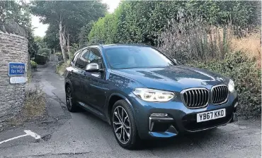  ??  ?? Left: The X3 coped with some very narrow village roads. Below left: It’s hardly hardcore off-roading but the X3 coped with a farm road rather well.