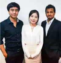  ??  ?? (From left) Lee Jong Min, Ok Juyeon and Nasif Arefin are foreign students who studied business at HELP University and are the proud recipients of the University of Queensland scholarshi­p.