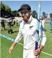  ??  ?? Ross Taylor has a stump as a souvenir of a match in which he equalled NZ’s test-century record co-held by his mentor, the late Martin Crowe.