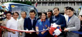  ??  ?? At the official turnover of the Isuzu PUVs are, from left, Conrad Almazora of Almazora Motors Corporatio­n, Edgard Cabangon of Isuzu Gencars Inc., Isuzu Phils Corp. president Hajime Koso , DOTr Usec. Thomas Orbos, Medy Villanueva of SETSCO, LTFRB Chairman Martin Delgra III (behind), Senate President Vicente Sotto III, Sen. Sherwin Gatchalian (behind), and Sen. Miguel Zubiri.