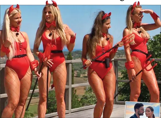  ??  ?? plunging figures: Love Islanders Liberty, Chloe, Shannon and Faye get ready for the horny devil challenge