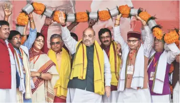  ?? PHOTO: PTI FILE ?? On June 9, when Amit Shah launched the poll campaign through a virtual rally, he listed the key issues to target the TMC: Corruption, extortions, violence, infiltrati­on, terror, appeasemen­t, and nepotism