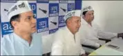  ?? PRABHAKAR SHARMA/HT ?? AAP leaders address a press conference in Jaipur.