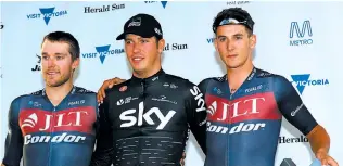  ??  ?? Warragul cyclist Brenton Jones finished second in the Herald Sun Tour prologue, behind Dutchman Danny van Poppel and ahead of JLT Condor teammate Alex Frame.