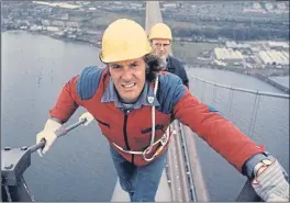  ??  ?? Peter Purves scales the Forth Road Bridge suspension cables