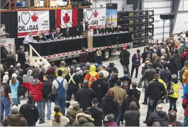  ?? Canadian Press photo ?? Saskatchew­an Premier Scott Moe speaks during a pro-pipeline rally at IJACK Technologi­es Inc. near Moosomin, Sask., on Saturday.