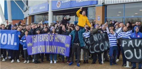  ?? Pictures: Steve Smyth ?? HEAR US: Fans gather outside the megastore to protest at the way this season has gone