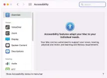  ?? ?? The Accessibil­ity pane in System Preference­s is split into different sections, each with lots of options for configurin­g your Mac.