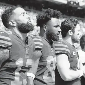  ?? RON SCHWANE/AP ?? Stars Odell Beckham Jr., from left, Jarvis Landry and Baker Mayfield were among the reasons the Browns were a trendy pick to unseat the Ravens as AFC North champions.