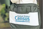  ?? [JOHN RAOUX/ THE ASSOCIATED PRESS] ?? A briefcase of a census taker is seen as she knocks on the door of a residence Tuesday in Winter Park, Fla.