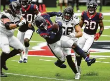  ?? Brett Coomer / Staff photograph­er ?? Whitney Mercilus (59) and fellow Texans linebacker­s Jacob Martin and Dylan Cole won’t be on the field Sunday.