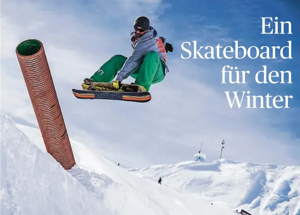  ?? FOTOS: DPA ?? Profi David Rheintaler in Aktion: Mit dem Snow-Skateboard sind vielseitig­e Tricks möglich, allerdings wird man mit dem Sportgerät nicht so schnell wie auf dem Snowboard.