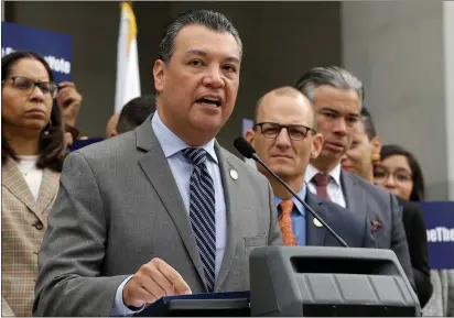  ?? RICH PEDRONCELL­I — THE ASSOCIATED PRESS FILE ?? California Secretary of State Alex Padilla talks during a news conference at the Capitol in Sacramento. Gov. Gavin Newsom appointed Padilla as the state’s next U. S. senator to fill the seat being vacated by Vice President- elect Kamala Harris