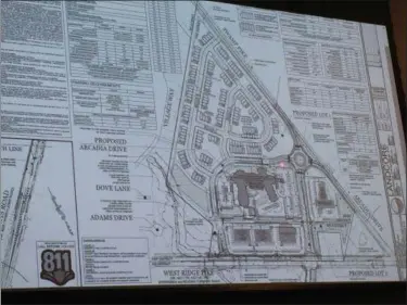  ?? EVAN BRANDT — DIGITAL FIRST MEDIA ?? In order to keep the Limerick Town Center project moving forward, a majority of township supervisor­s Tuesday night agreed to the idea of plowing Swamp Pike and the new traffic circle that is part of the project plan.