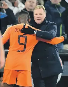  ?? Reuters ?? Netherland­s manager Ronald Koeman, right, with Steven Bergwijn – one of the players given a boost by his appointmen­t