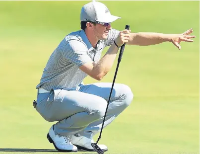  ?? Picture: Getty. ?? Connor Syme lines up a putt on the 18th to end the weekend without dropping a shot.